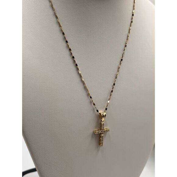 BA Yellow Gold 14K Diamond Cross Religious Flat Link Necklace 4.6 gr .75cctw - Picture 5 of 12